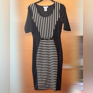 Body Central Black and Cream Striped Midi Dress